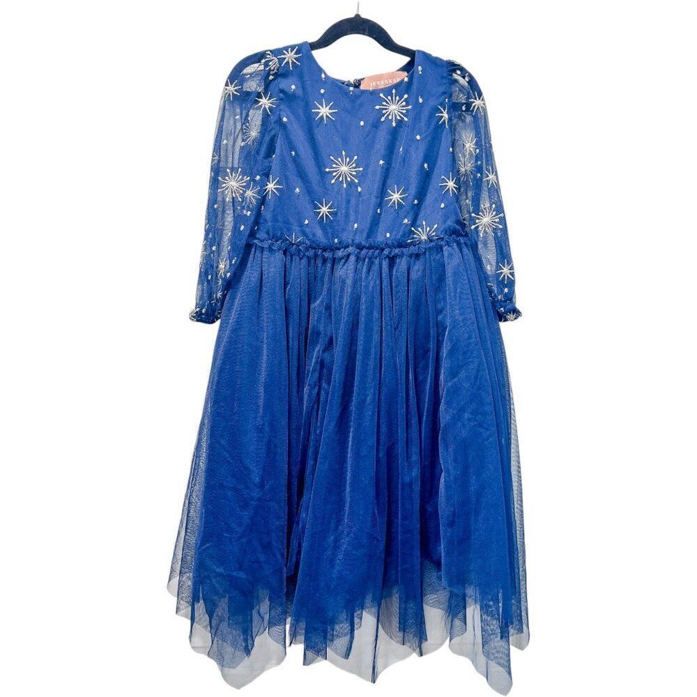 Jessakae Girls Navy Blue Embroidered Silver Star Fireworks Mystic Dress 8-9Y